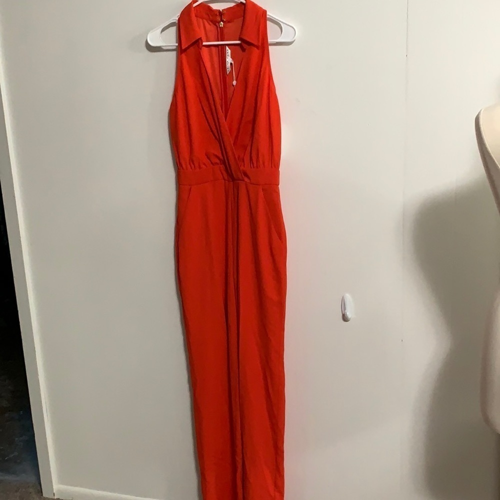 Trina Turk Red Jumpsuit, low neckline sleeveless